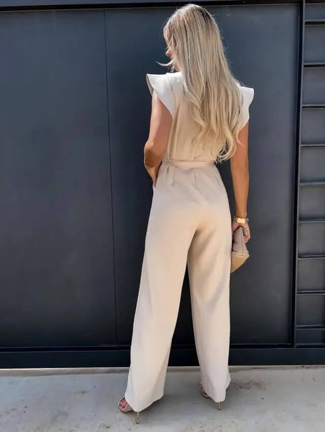 Jumpsuit Womens - Ruffle Sleeve Wide Leg Belted Elantira - Heston Manor