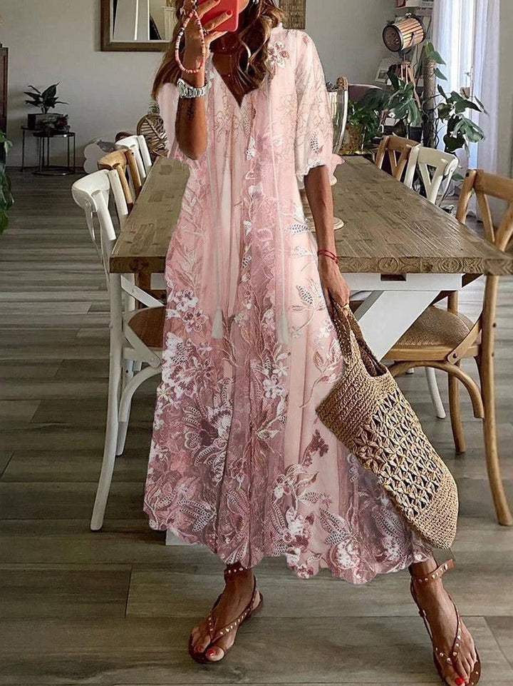 Floral Maxi Dress Womens - Lace-Inspired V-Neck Rosalie - Heston Manor