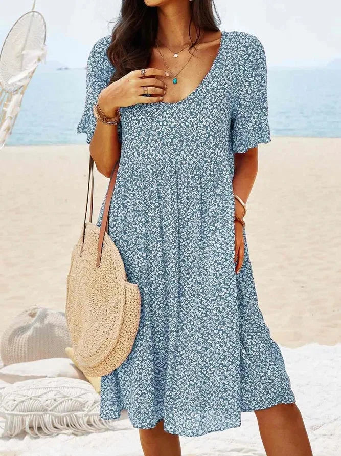Floral Smock Dress Womens - Ditsy V-Neck Flutter Sleeve BreezeLuxe - Heston Manor