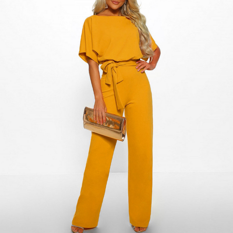 Wide-Leg Jumpsuit Womens - Batwing Sleeves & Self-Tie Belt Elara - Heston Manor