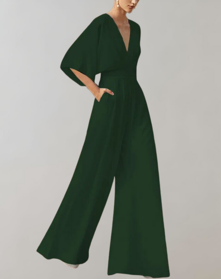 Wide-Leg Jumpsuit Womens - Formal V-Neck Batwing Sleeve Elegance Roselina - Heston Manor