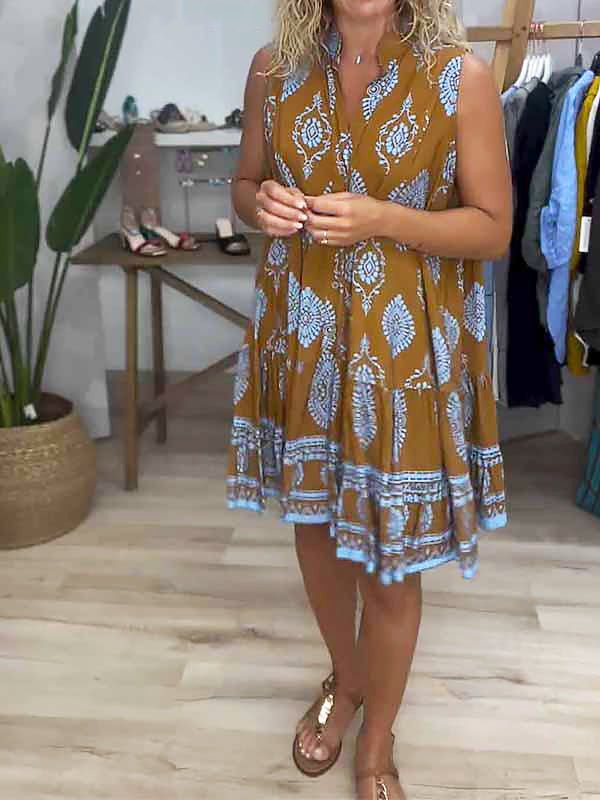 Boho Mini Dress Womens - Tribal Print Sleeveless Summer Outfit Zenera - Heston Manor