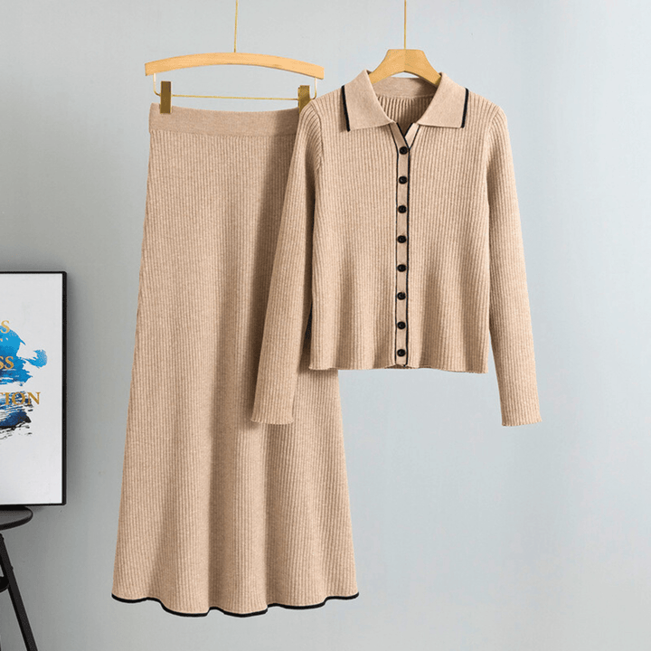 Bellara Soft-Touch Knit Two-Piece Set - Button-Up Top with Contrast Trim - Heston Manor