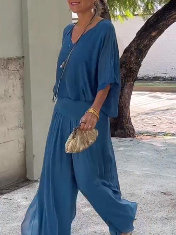 V-Neck Jumpsuit Womens - 2 Piece Batwing Sleeve Set Orabela - Heston Manor