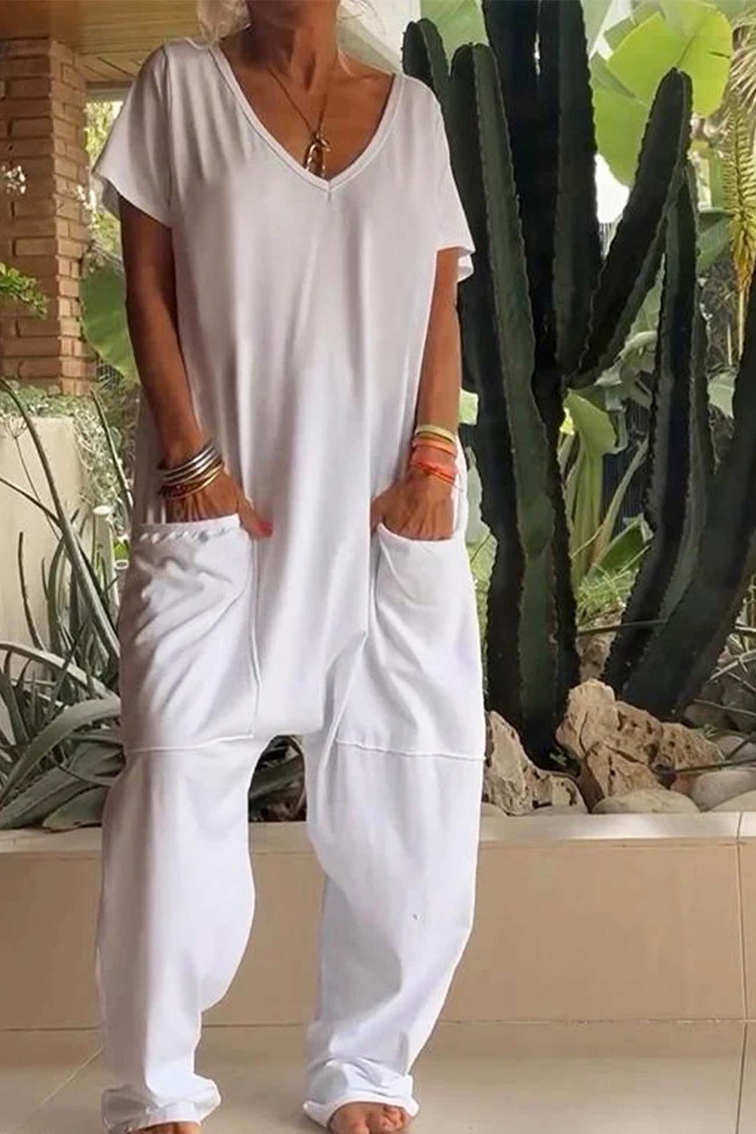 V-Neck Jumpsuit Womens - Casual Relaxed Fit One-Piece Alireo - Heston Manor