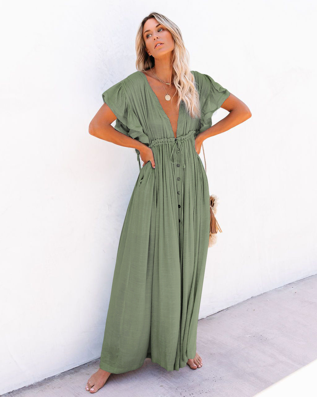 Wrap V-Neck Cover-Up Dress Womens - Boho Beach Layering Piece Anara - Heston Manor