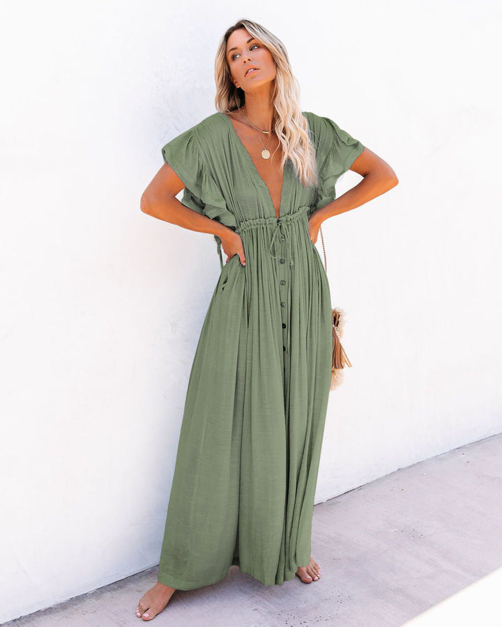 Wrap V-Neck Cover-Up Dress Womens - Boho Beach Layering Piece Anara - Heston Manor