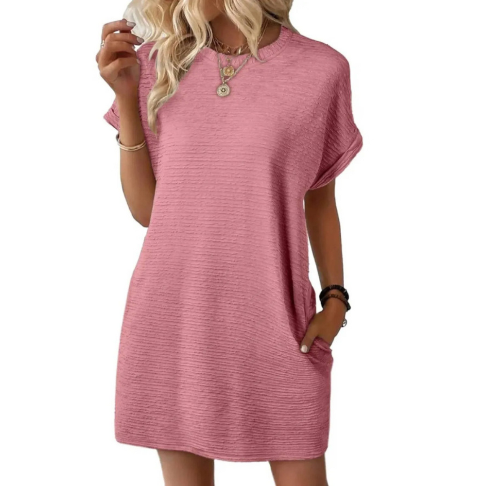 T-Shirt Mini Dress Womens - Ribbed Texture Casual Essential Vivira - Heston Manor