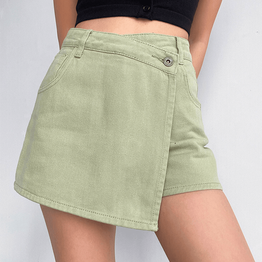 Aquiline High-Waist Denim Skirt Shorts - A-Line Silhouette - Heston Manor