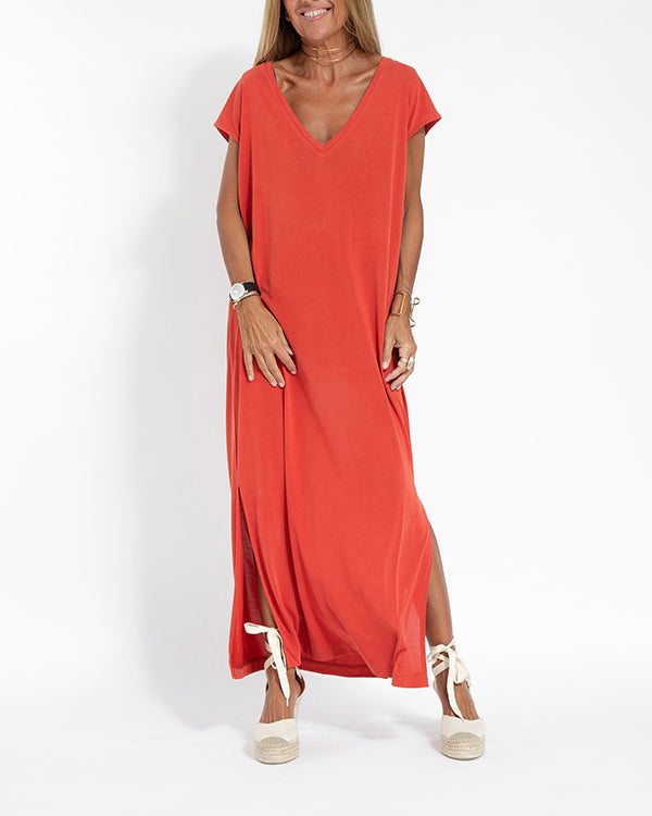 V-Neck Maxi Dress Womens - Relaxed Side-Slit Summer Comfort Terradora - Heston Manor