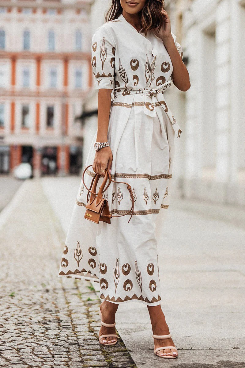 Boho Print Midi Dress Womens - Belted Spring Style Keira - Heston Manor