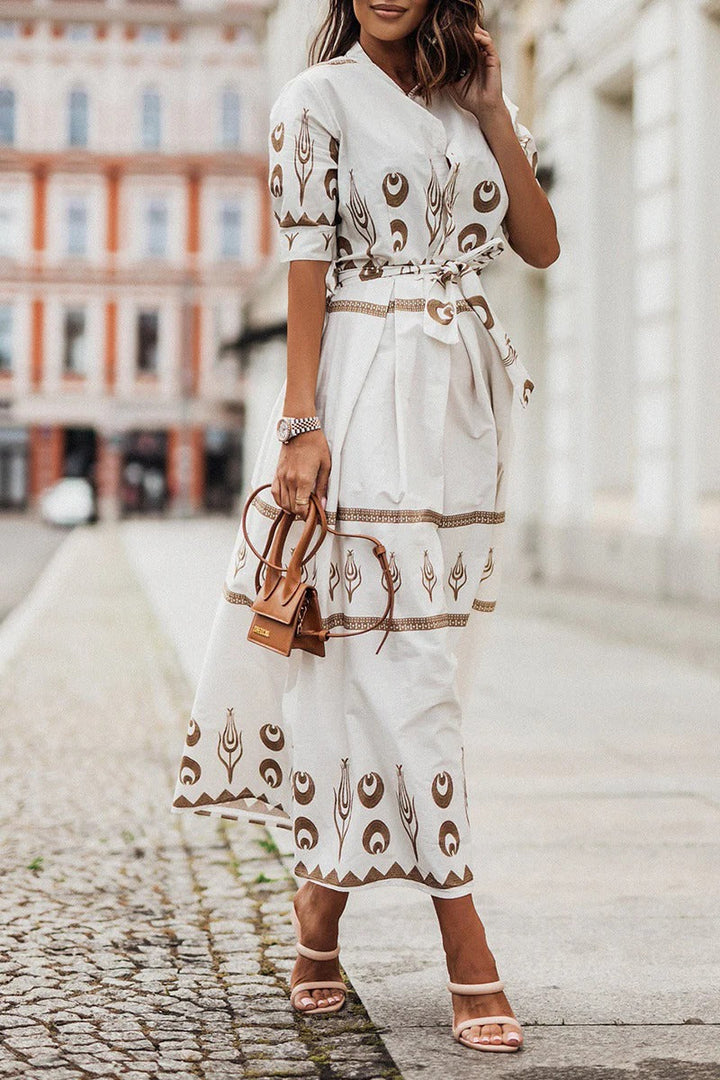 Boho Print Midi Dress Womens - Belted Spring Style Keira - Heston Manor
