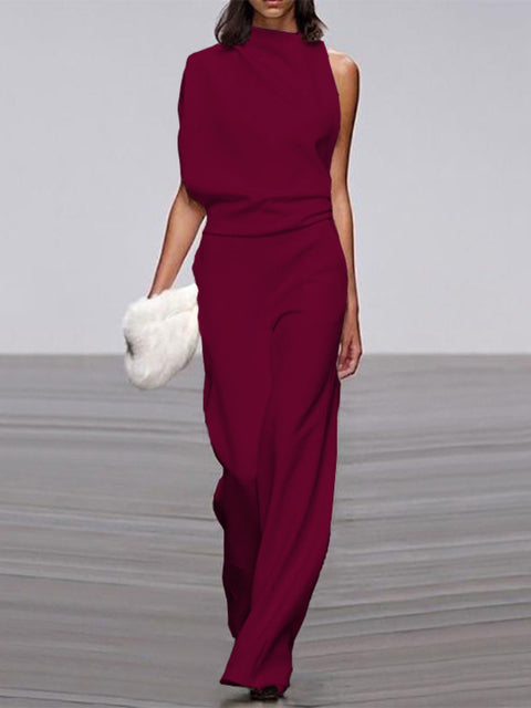 One-Shoulder Jumpsuit Womens - Elegant Wide-Leg Formal Attire Maveno - Heston Manor