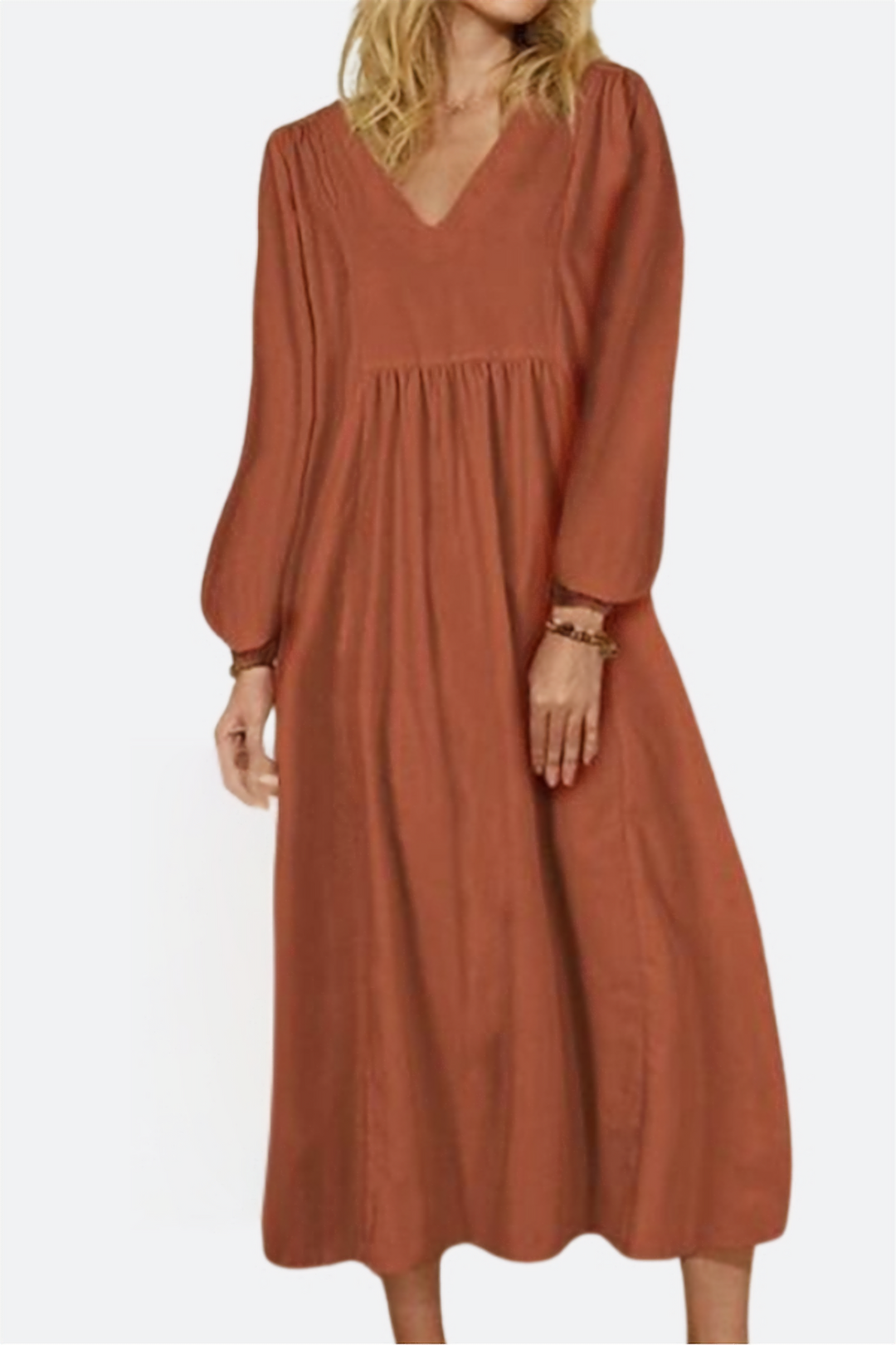 Midi Dress Womens - Smocked Waist Balloon Sleeves Joretta - Heston Manor