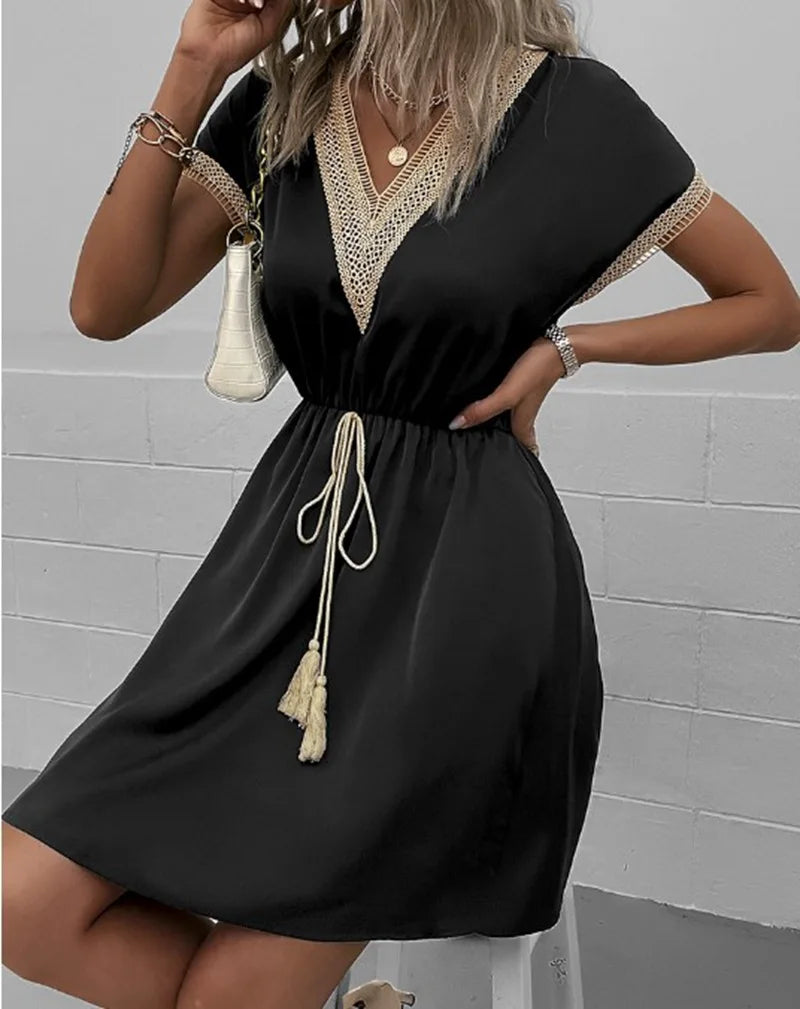 Boho V-Neck Dress Womens - Flowy Draped Casual Style Zindara - Heston Manor