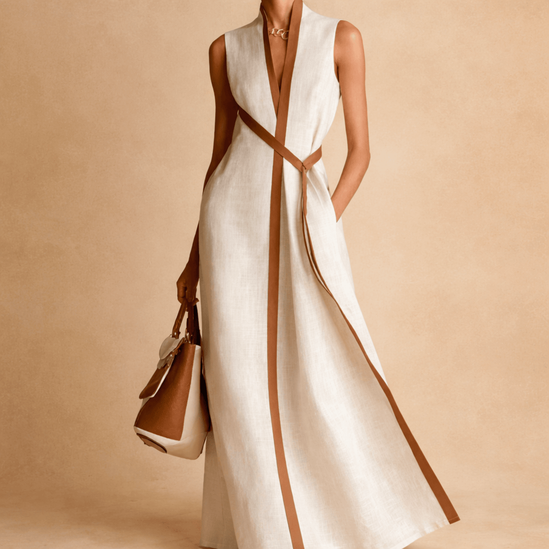 Sorelle Soft-Touch Linen Dress - Fluid Drape Wrap Silhouette - Heston Manor