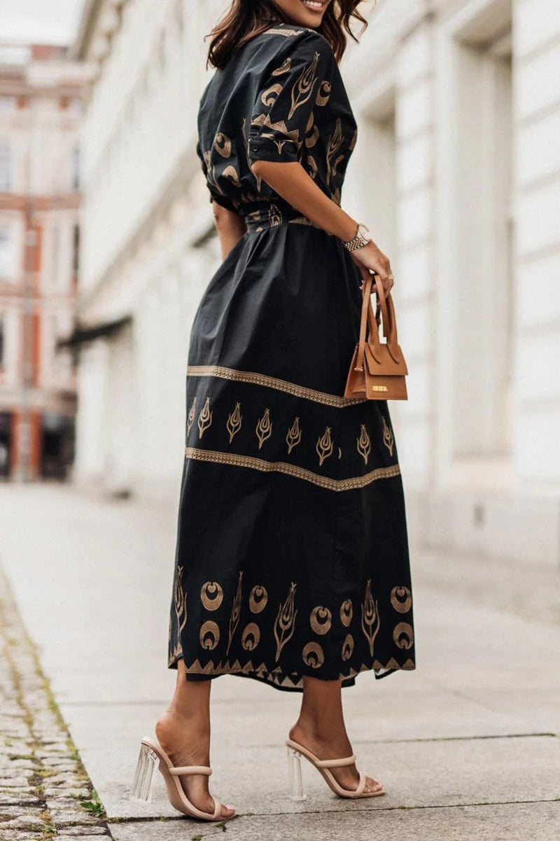 Boho Print Midi Dress Womens - Belted Spring Style Keira - Heston Manor