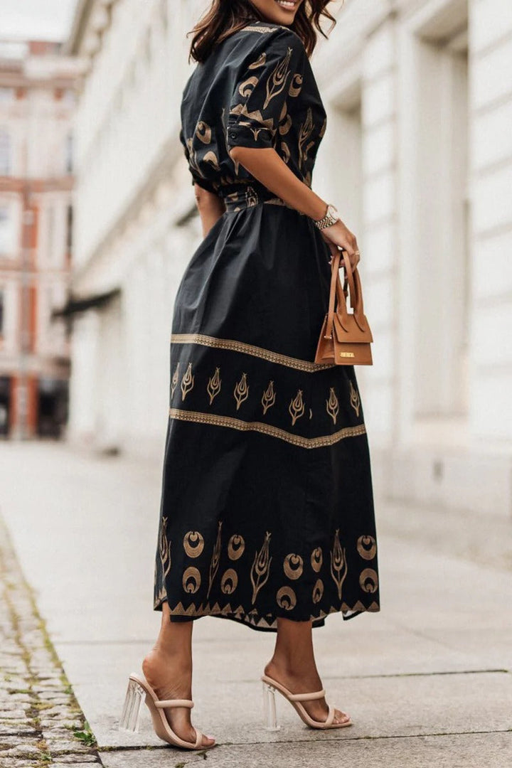 Boho Print Midi Dress Womens - Belted Spring Style Keira - Heston Manor