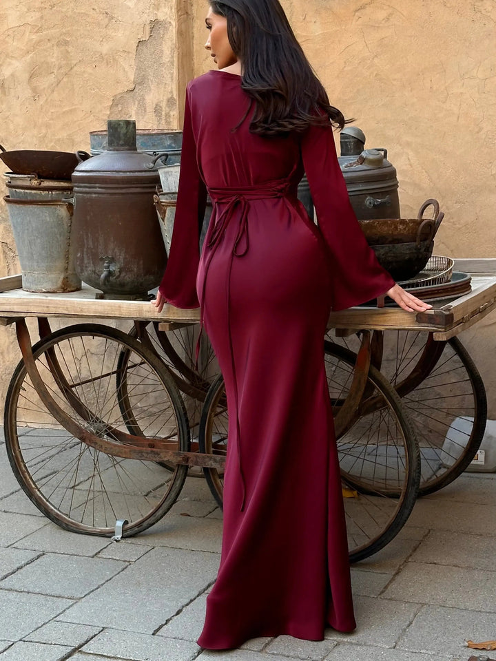 Satin Maxi Dress Womens - Formal Long Sleeve Gown Seraphina - Heston Manor