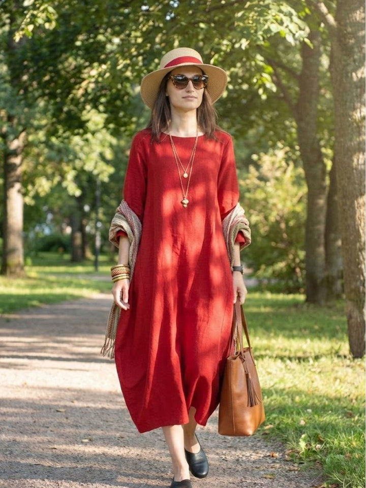 Boho Maxi Dress Womens - Oversized 3/4 Sleeves SerenaFlow - Heston Manor