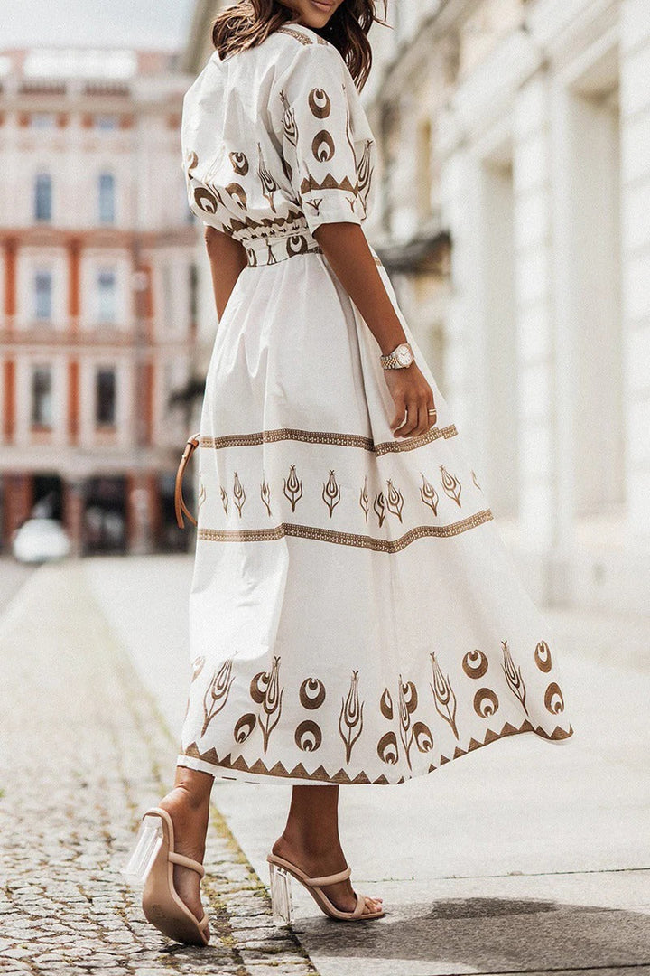 Boho Print Midi Dress Womens - Belted Spring Style Keira - Heston Manor