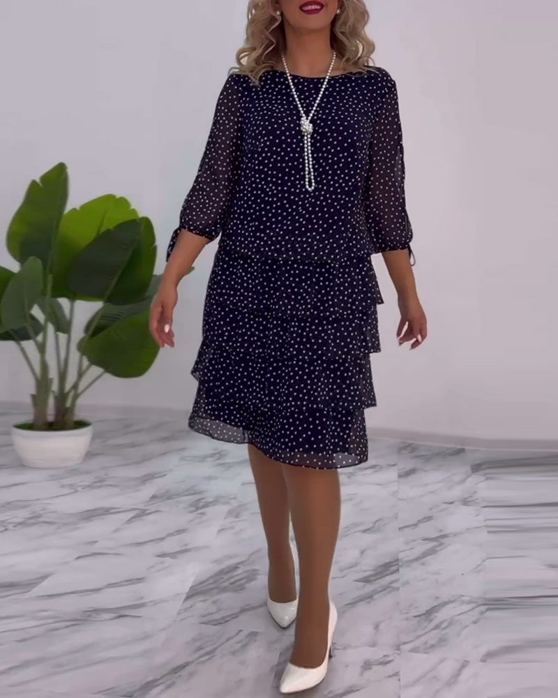 Polka Dot Midi Dress Womens - Tiered Chiffon 3/4 Sleeve Elegance Dotsera - Heston Manor