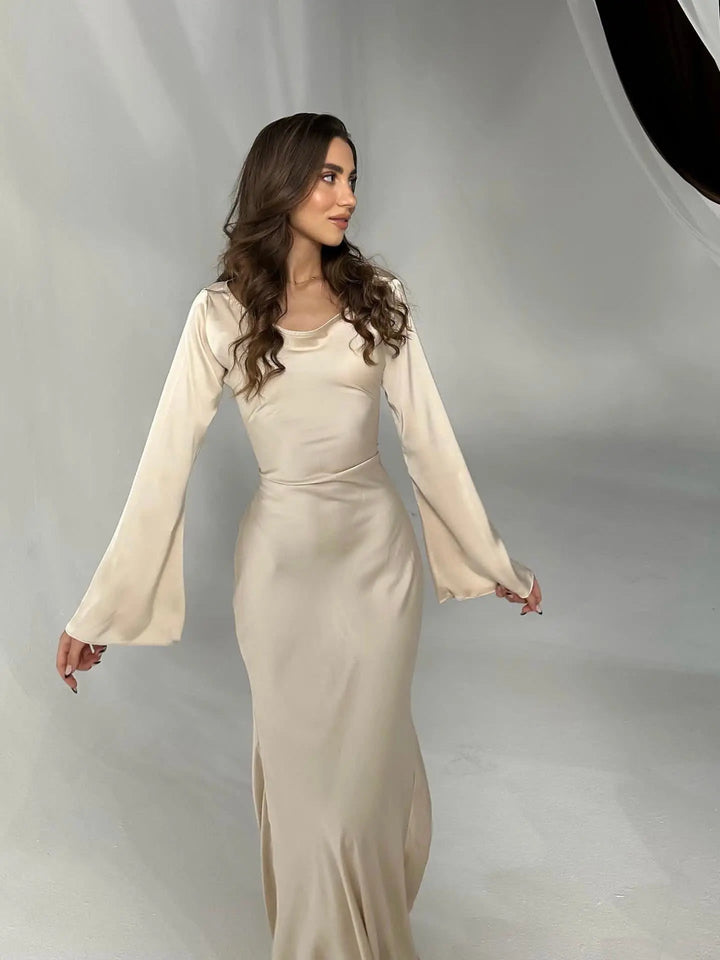 Satin Maxi Dress Womens - Formal Long Sleeve Gown Seraphina - Heston Manor