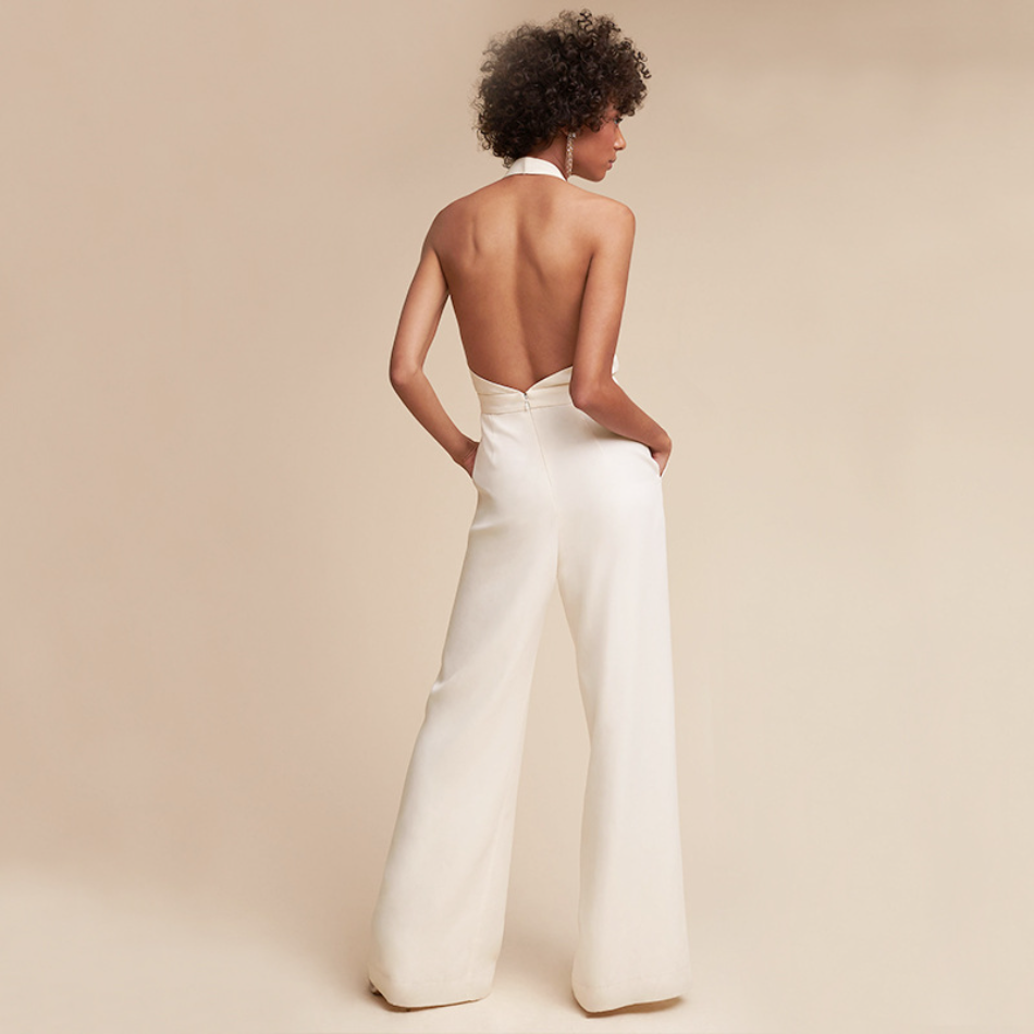Halter Neck Jumpsuit Womens - Deep V Wide-Leg Formalwear Expanza - Heston Manor