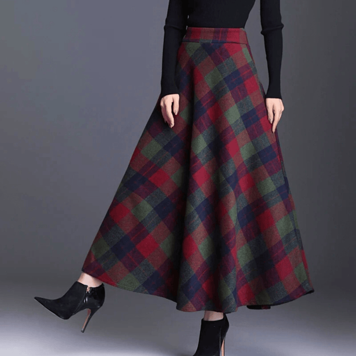 Valeria Plaid Wool-Blend High-Waist Maxi Skirt - Heston Manor