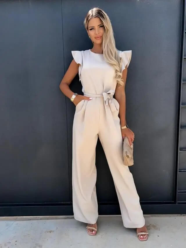 Jumpsuit Womens - Ruffle Sleeve Wide Leg Belted Elantira - Heston Manor