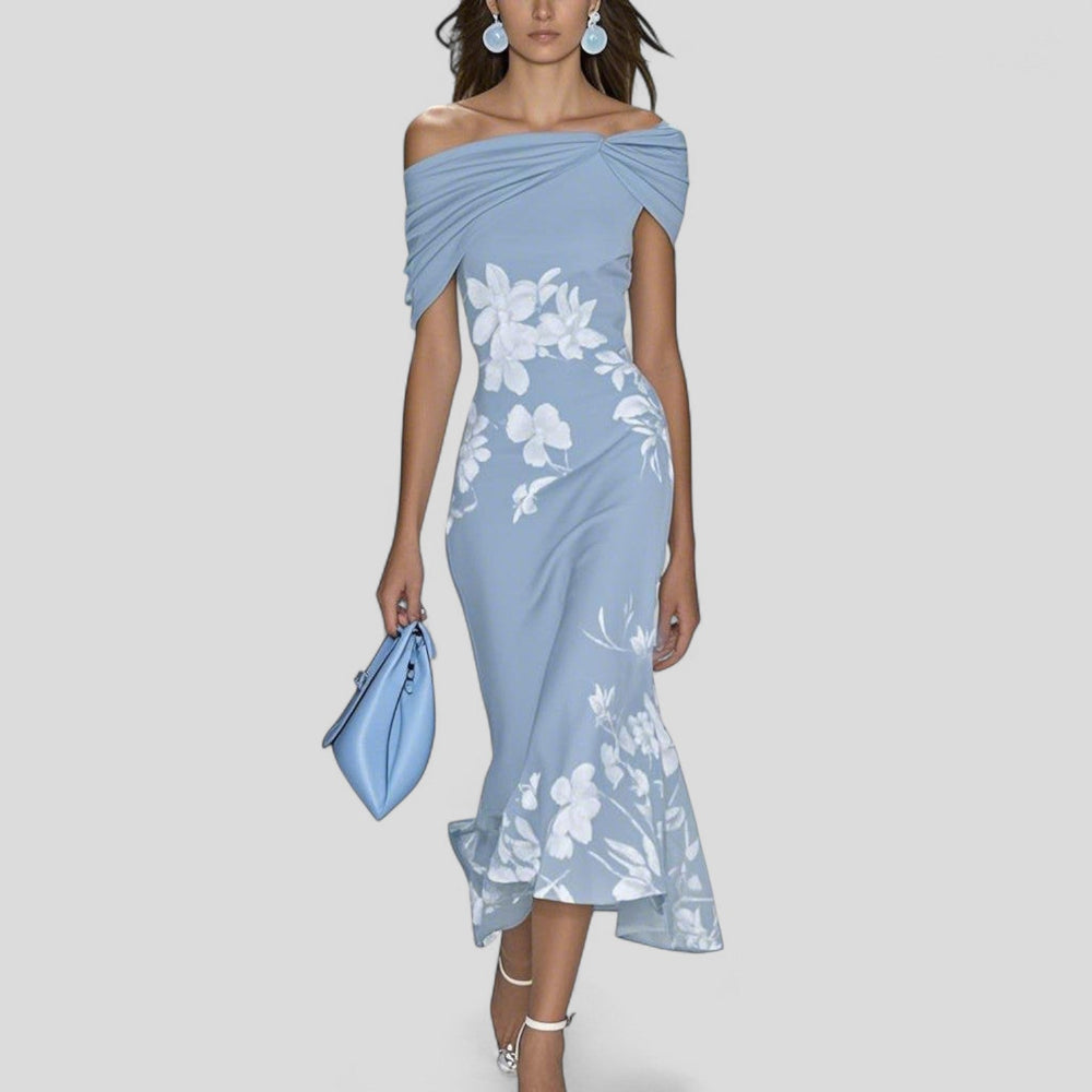 Floral Off-Shoulder Midi Dress Womens - Romantic Ruffle Hem Gliastra - Heston Manor