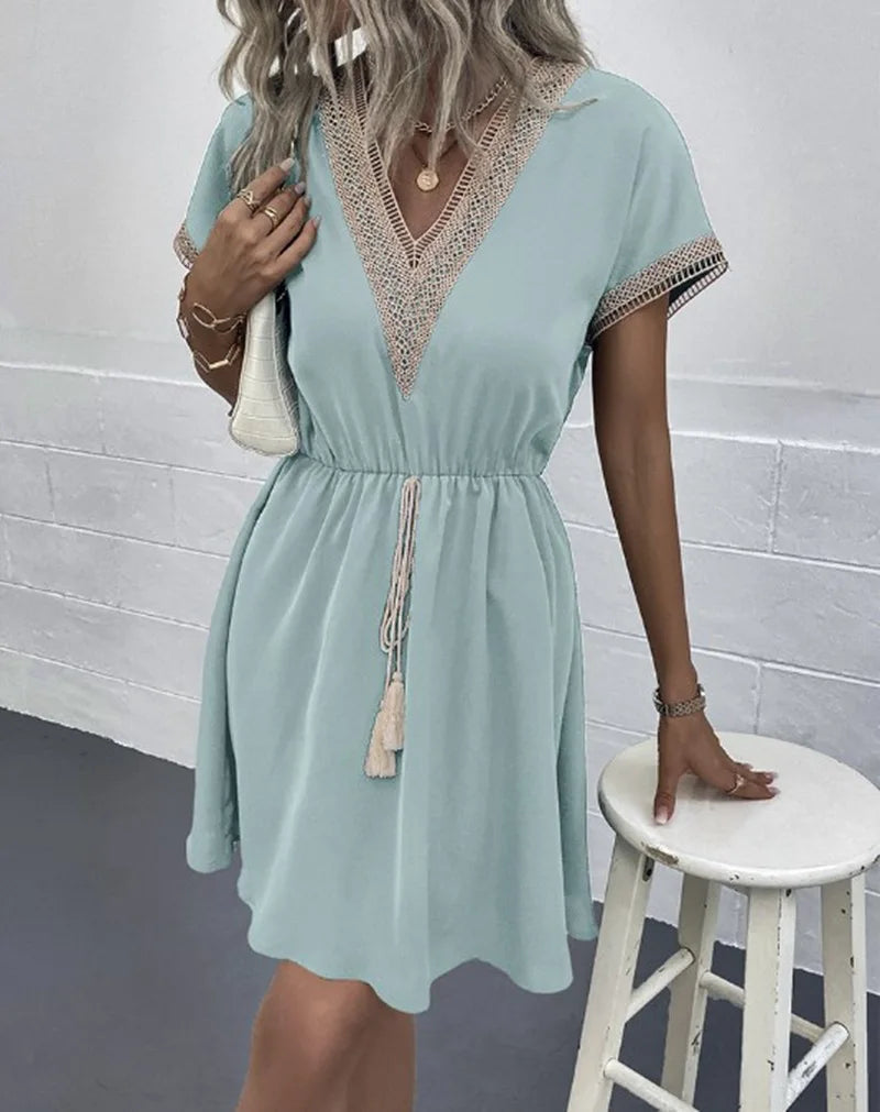 Boho V-Neck Dress Womens - Flowy Draped Casual Style Zindara - Heston Manor