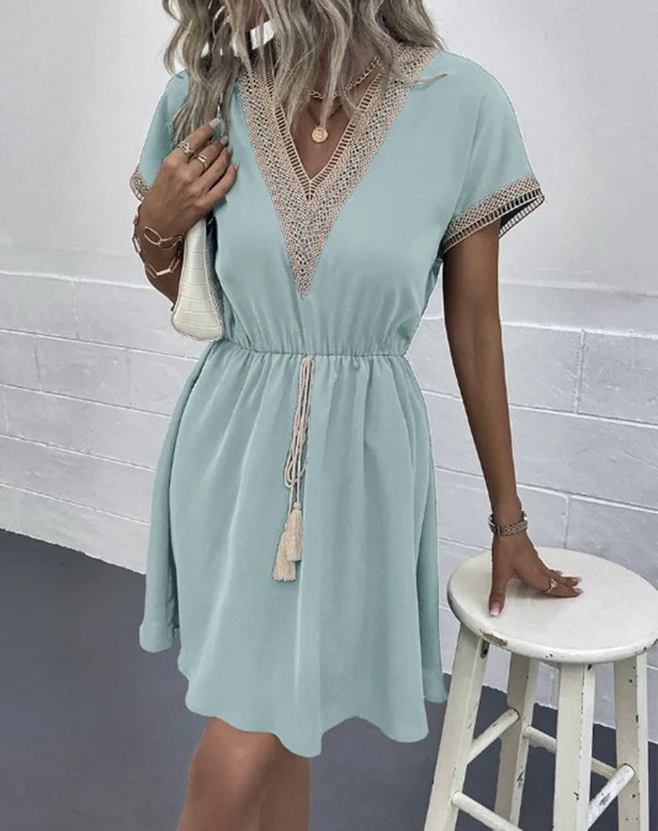 Boho V-Neck Dress Womens - Flowy Draped Casual Style Zindara - Heston Manor