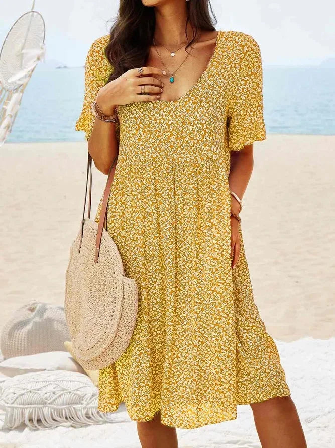 Floral Smock Dress Womens - Ditsy V-Neck Flutter Sleeve BreezeLuxe - Heston Manor