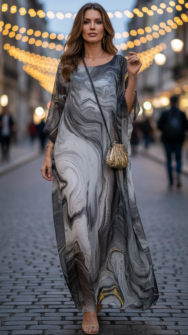 Chiffon Maxi Dress Womens - Formal Batwing Sleeve Kaftan Adoria - Heston Manor