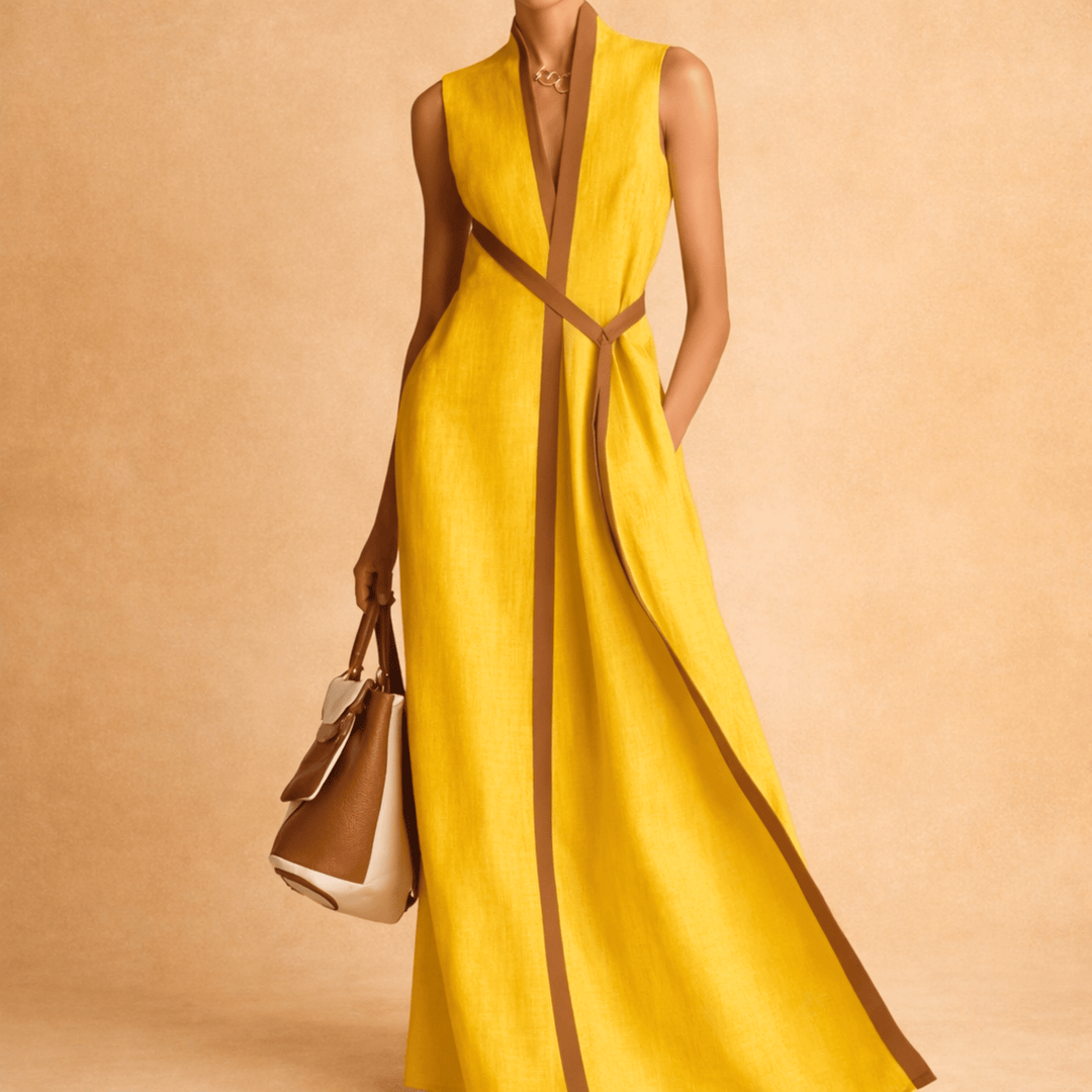 Sorelle Soft-Touch Linen Dress - Fluid Drape Wrap Silhouette - Heston Manor