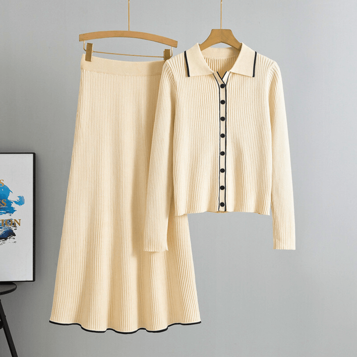 Bellara Soft-Touch Knit Two-Piece Set - Button-Up Top with Contrast Trim - Heston Manor