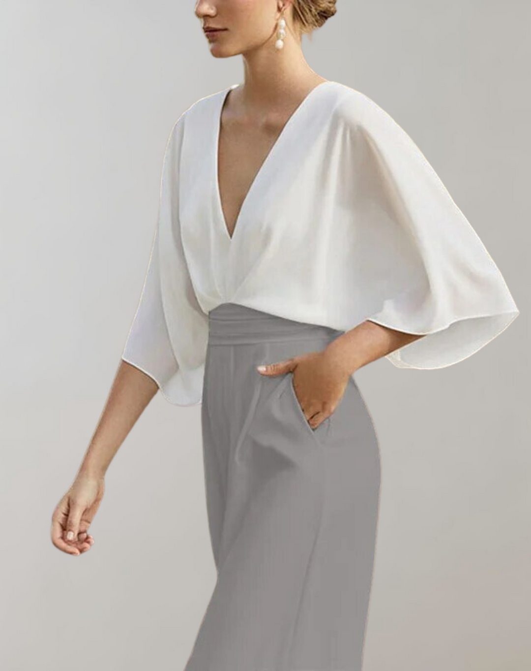 Wide-Leg Jumpsuit Womens - Formal V-Neck Batwing Sleeve Elegance Roselina - Heston Manor
