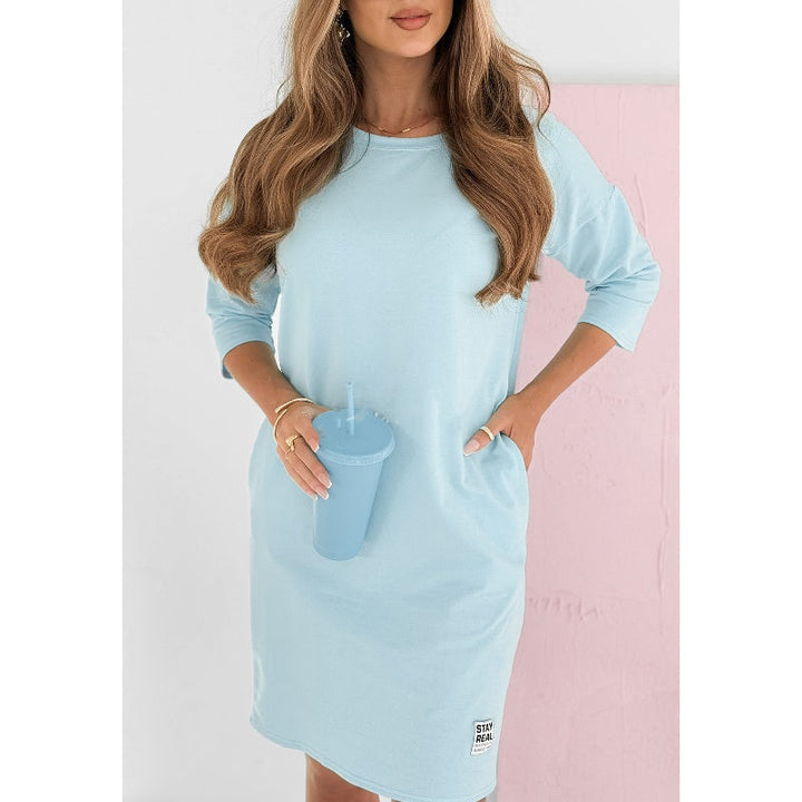 Sweatshirt Mini Dress Womens - Casual 3/4 Sleeve SkyeLite - Heston Manor