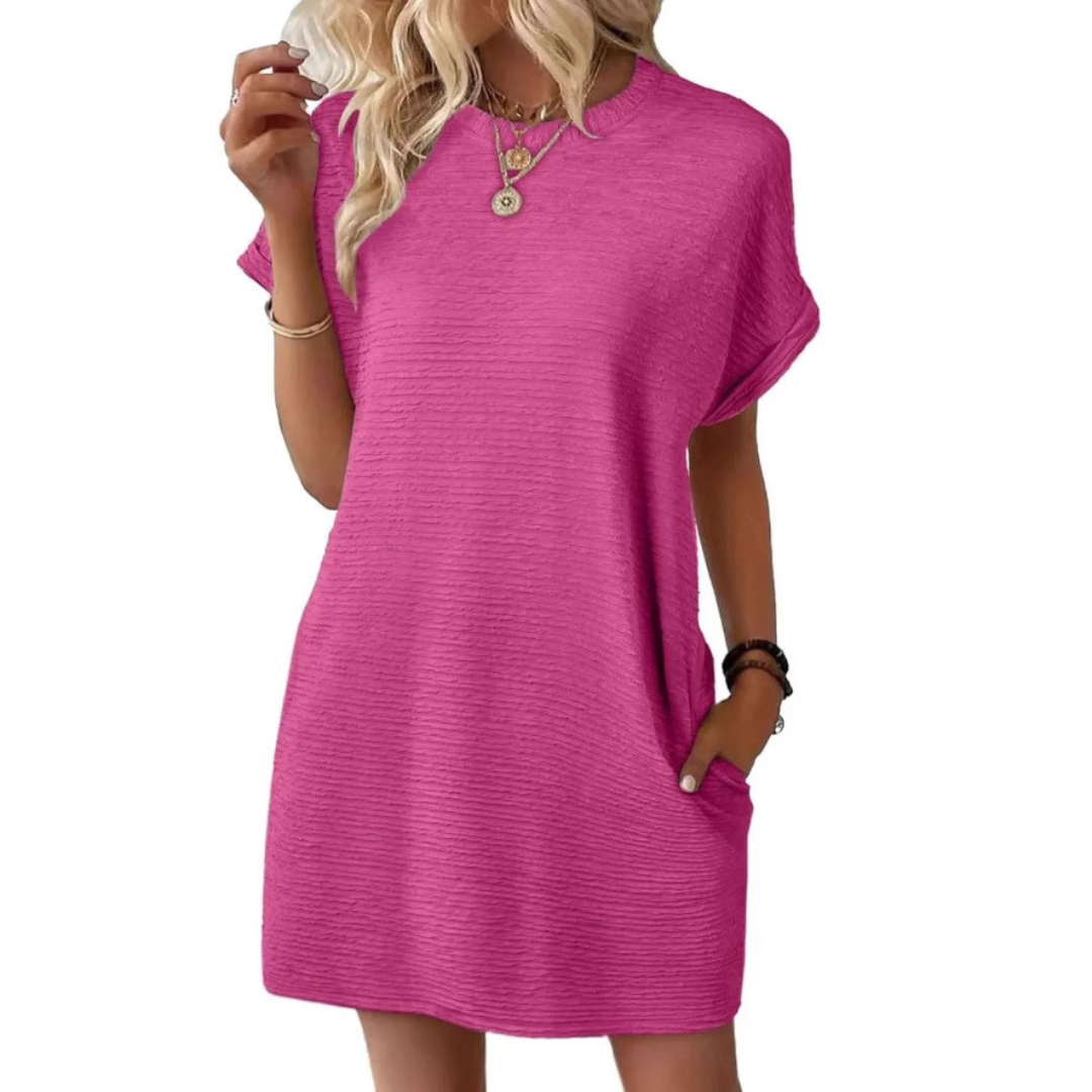 T-Shirt Mini Dress Womens - Ribbed Texture Casual Essential Vivira - Heston Manor