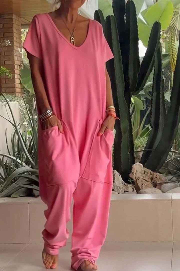 V-Neck Jumpsuit Womens - Casual Relaxed Fit One-Piece Alireo - Heston Manor