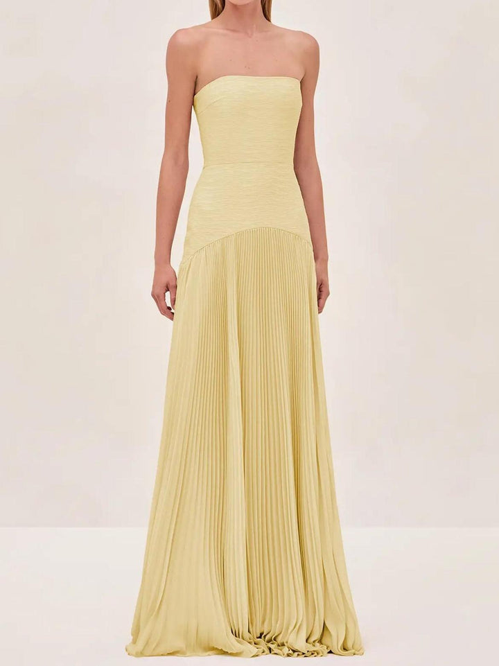 Strapless Maxi Dress Womens - Pleated Formal Evening Gown Elora - Heston Manor