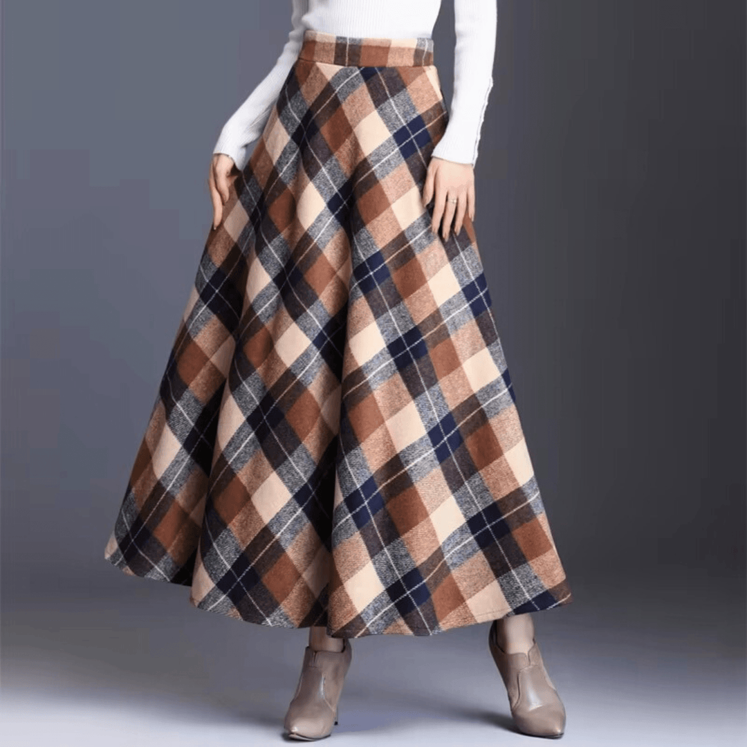 Valeria Plaid Wool-Blend High-Waist Maxi Skirt - Heston Manor
