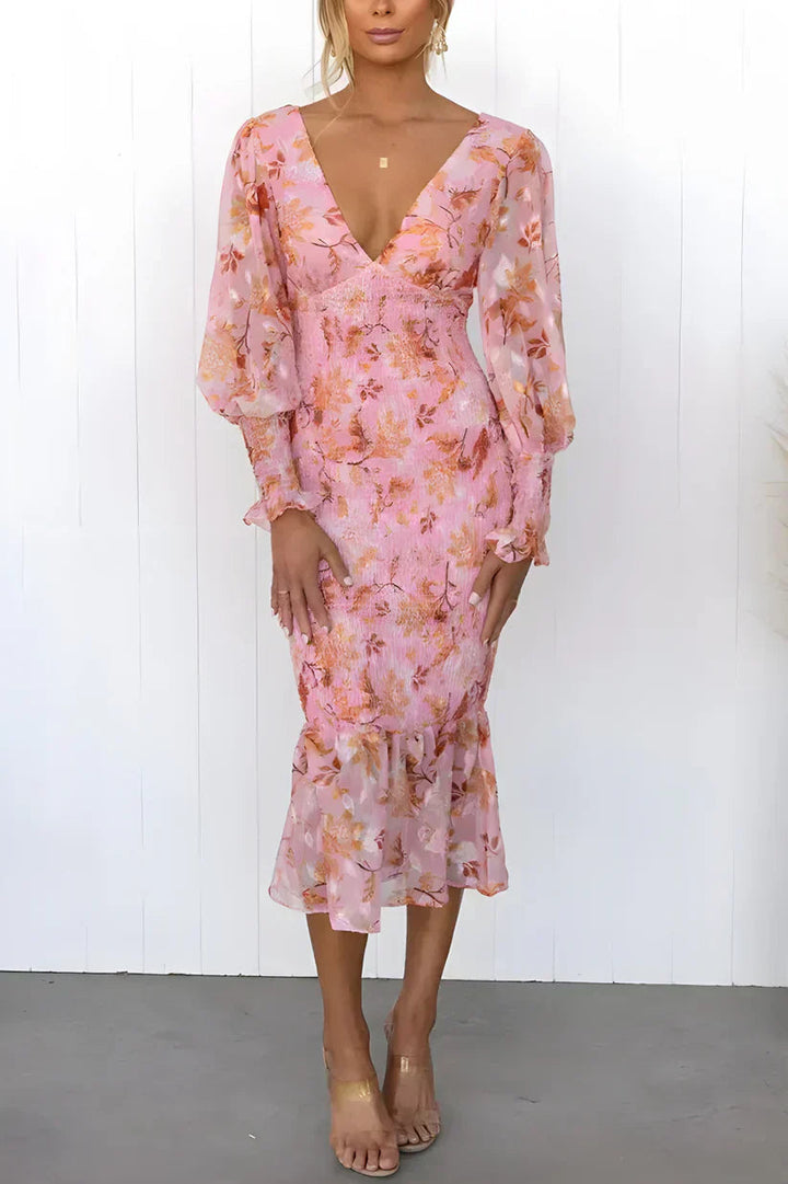 Floral Draped Dress Womens - Evening Flowy Silhouette Glamabelle - Heston Manor