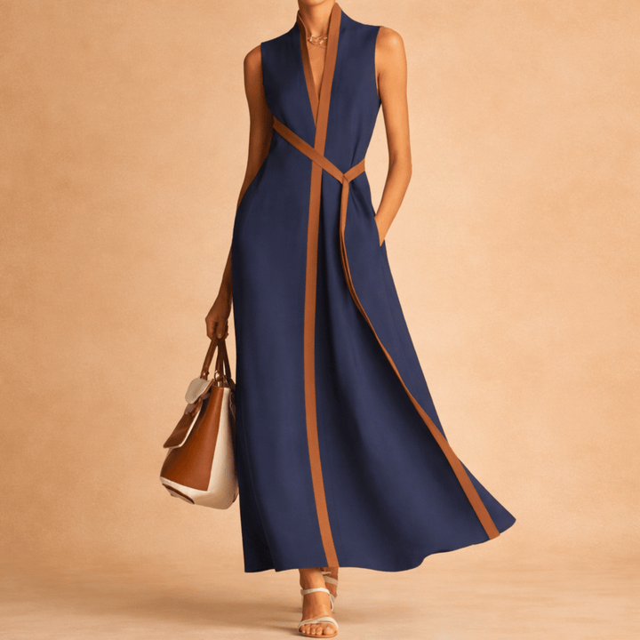Sorelle Soft-Touch Linen Dress - Fluid Drape Wrap Silhouette - Heston Manor