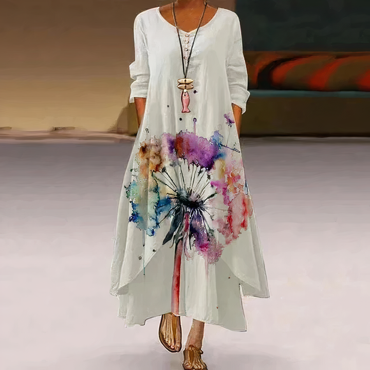 Floral Maxi Dress Womens - Botanical Print Long Sleeve Flourish - Heston Manor