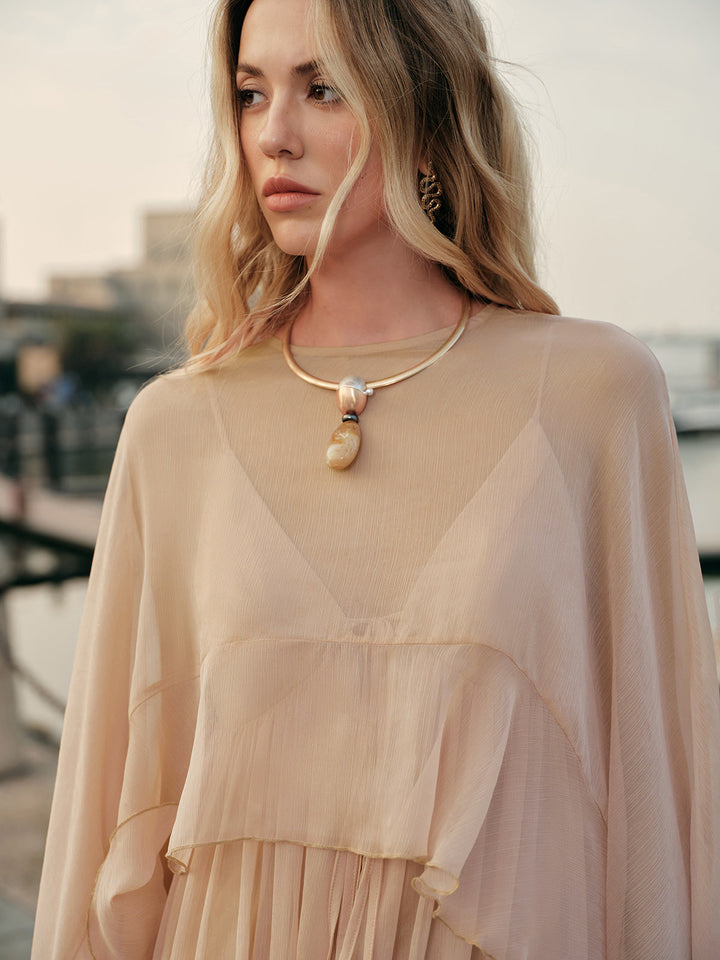 Chiffon Maxi Dress Womens - Elegant Cape Sleeves Seraphina - Heston Manor