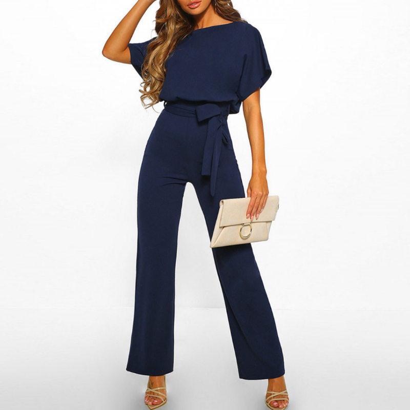 Wide-Leg Jumpsuit Womens - Batwing Sleeves & Self-Tie Belt Elara - Heston Manor