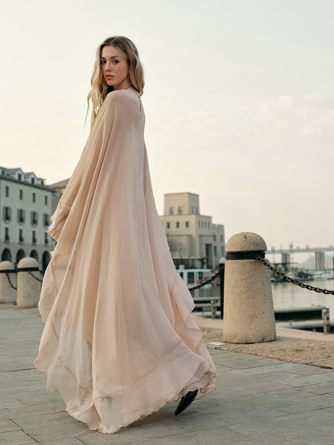 Chiffon Maxi Dress Womens - Elegant Cape Sleeves Seraphina - Heston Manor