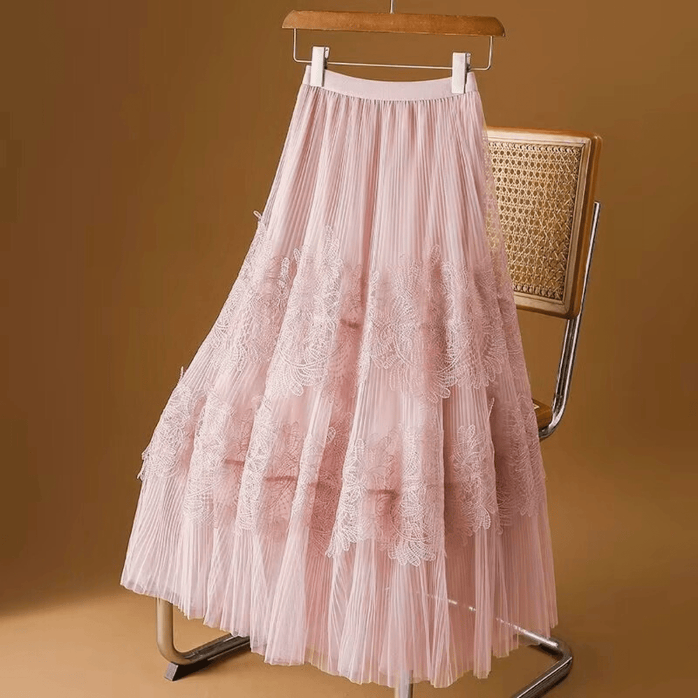 Aurelia Soft Pleated Tulle Liora Skirt - Flowing Maxi Pull-On Waistband - Heston Manor